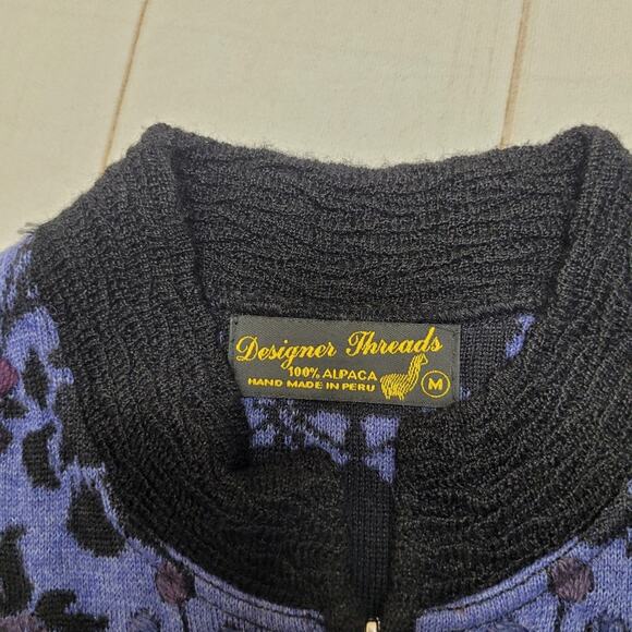 Alpaca Acrylic wool designer threads zip front floral knit jacket sustainable - Picture 4 of 7